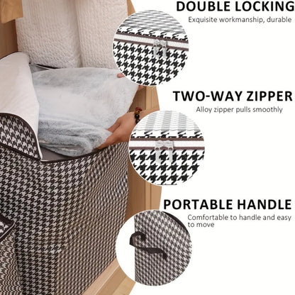 Large Storage Bags Houndstooth Non-Woven Fabric Organizer with Double Zipper & Handles – 160L/180L Dustproof Foldable Storage Box