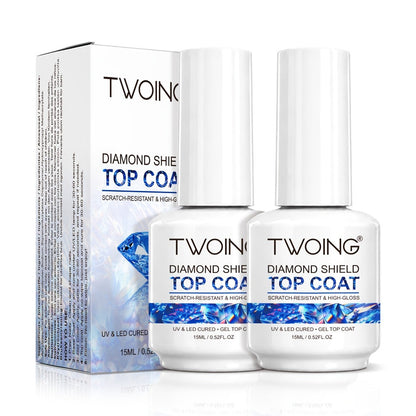 No-Wipe Gel Top Coat 2-Pack Diamond Shine High Gloss – LED Soak-Off Nail Sealer, Long-Lasting Scratch-Resistant Crystal Clear Finish