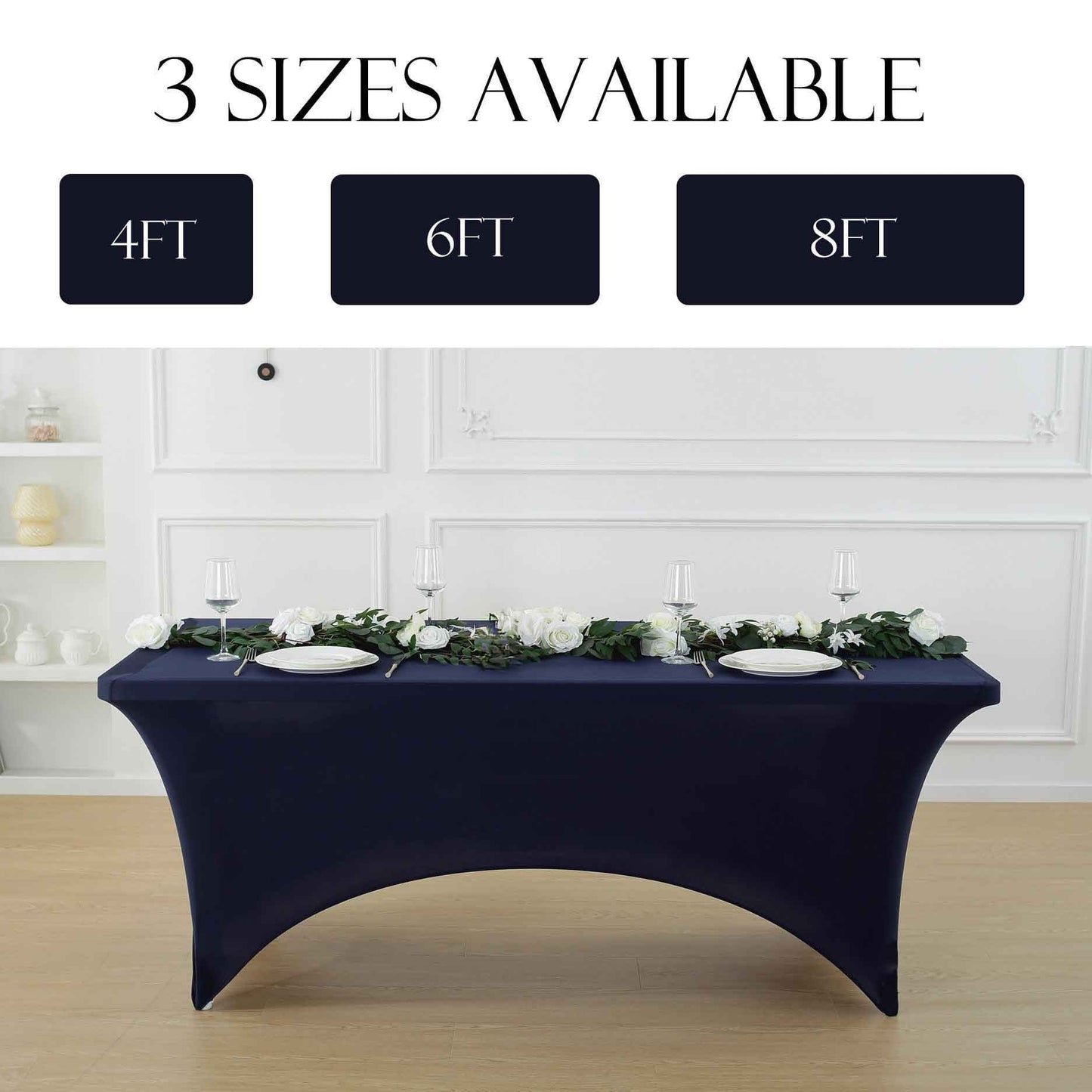 Spandex Fitted Tablecloth 4ft 6ft 8ft, Wrinkle-Free Stretch Rectangle Table Cover for Wedding Party Event Banquet