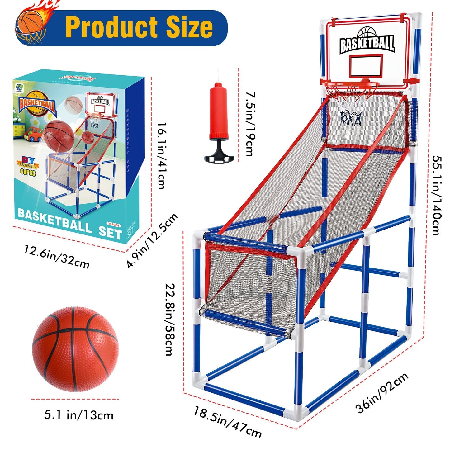 Kids Adjustable Basketball Hoop Set with 2 Balls & Storage – Indoor Outdoor Sport Toy for Ages 3–6, Thick PVC Frame | Best Birthday