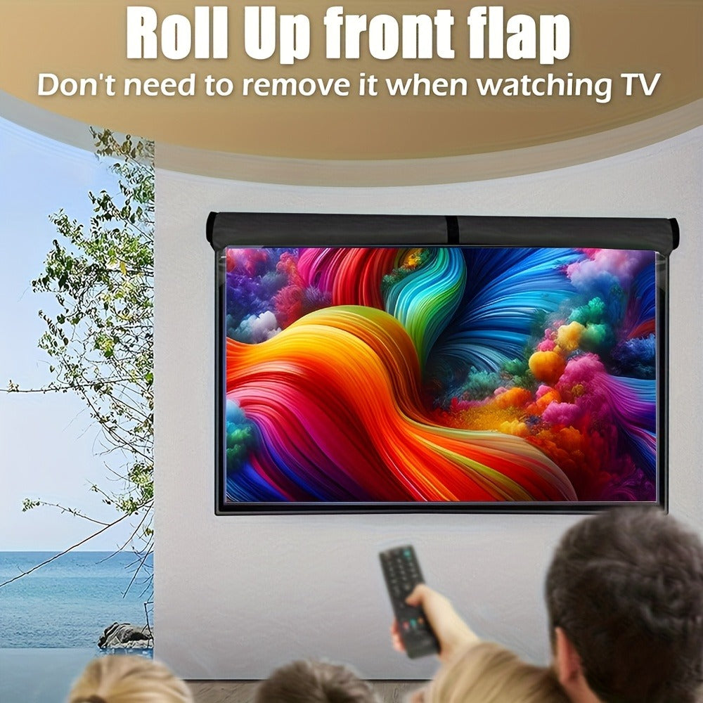 600D Weatherproof Outdoor TV Cover with Roll-Up Flap & 3-Side Zipper – Non-Scratch Liner, Remote Pocket, Wall Mount Compatible, 30–50 Inch