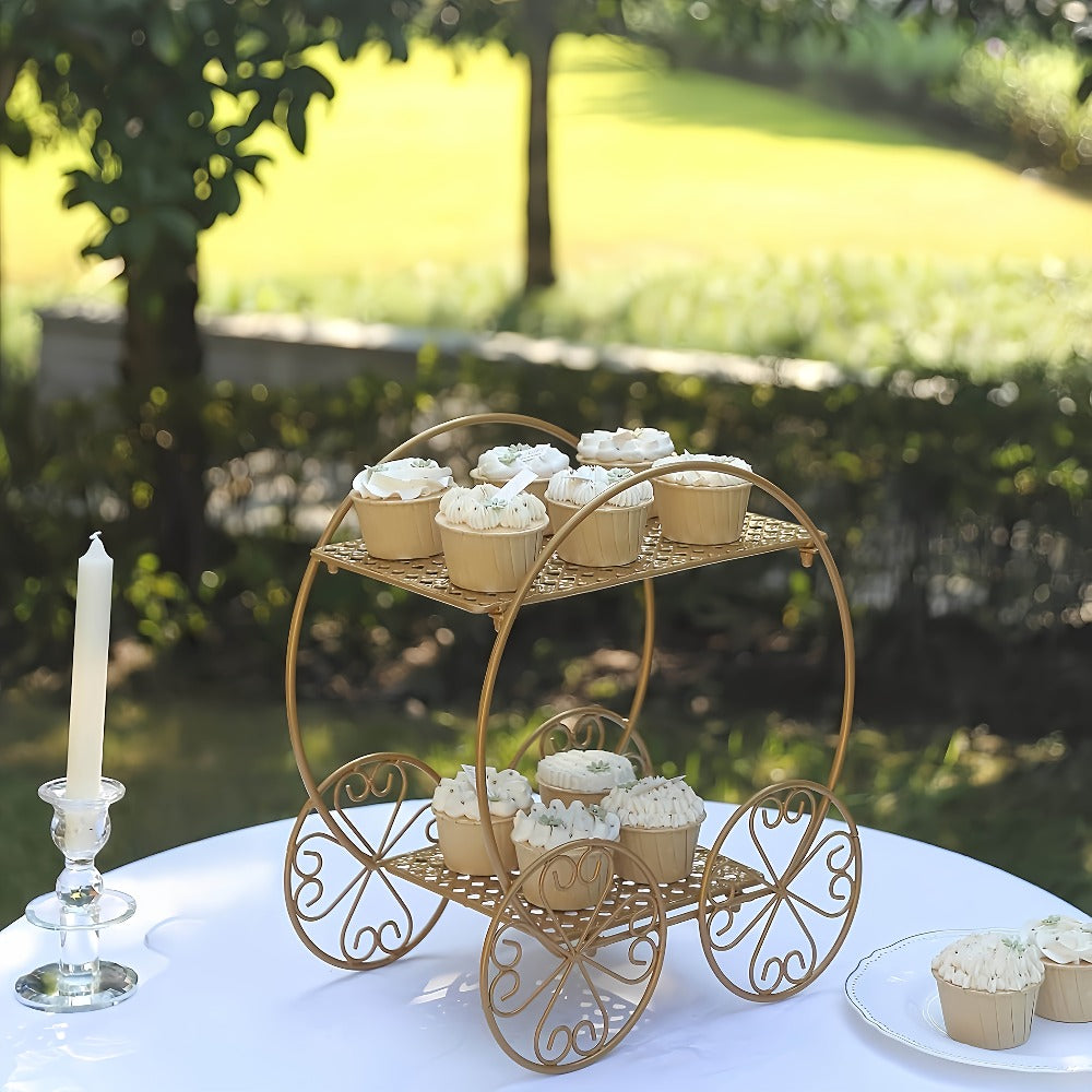 Cake Stand Pedestals Set of 3, Golden Metal Geometric Stackable Dessert Display with Square Plastic Top