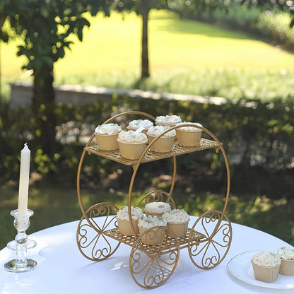 Cake Stand Pedestals Set of 3, Golden Metal Geometric Stackable Dessert Display with Square Plastic Top