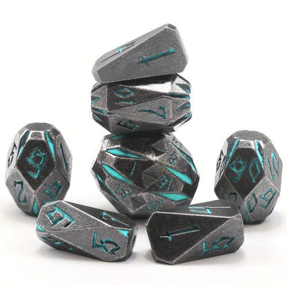Metal DnD Dice Set 7pcs Glow in the Dark, Stonehenge Zinc Alloy Polyhedral Dice with Display Box