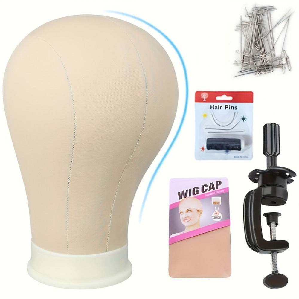 Canvas Mannequin Head for Wig Making with Stand 21 22 23 24 Inch – Complete Set with Needles & Wig Caps, Holes for Styling Headbands