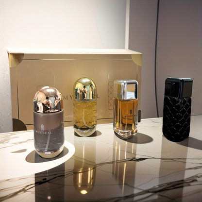 Perfume Gift Set Four Mini Spray Bottles in 20ml or 30ml Sizes with Mixed Bottle Shapes and Fitted Box