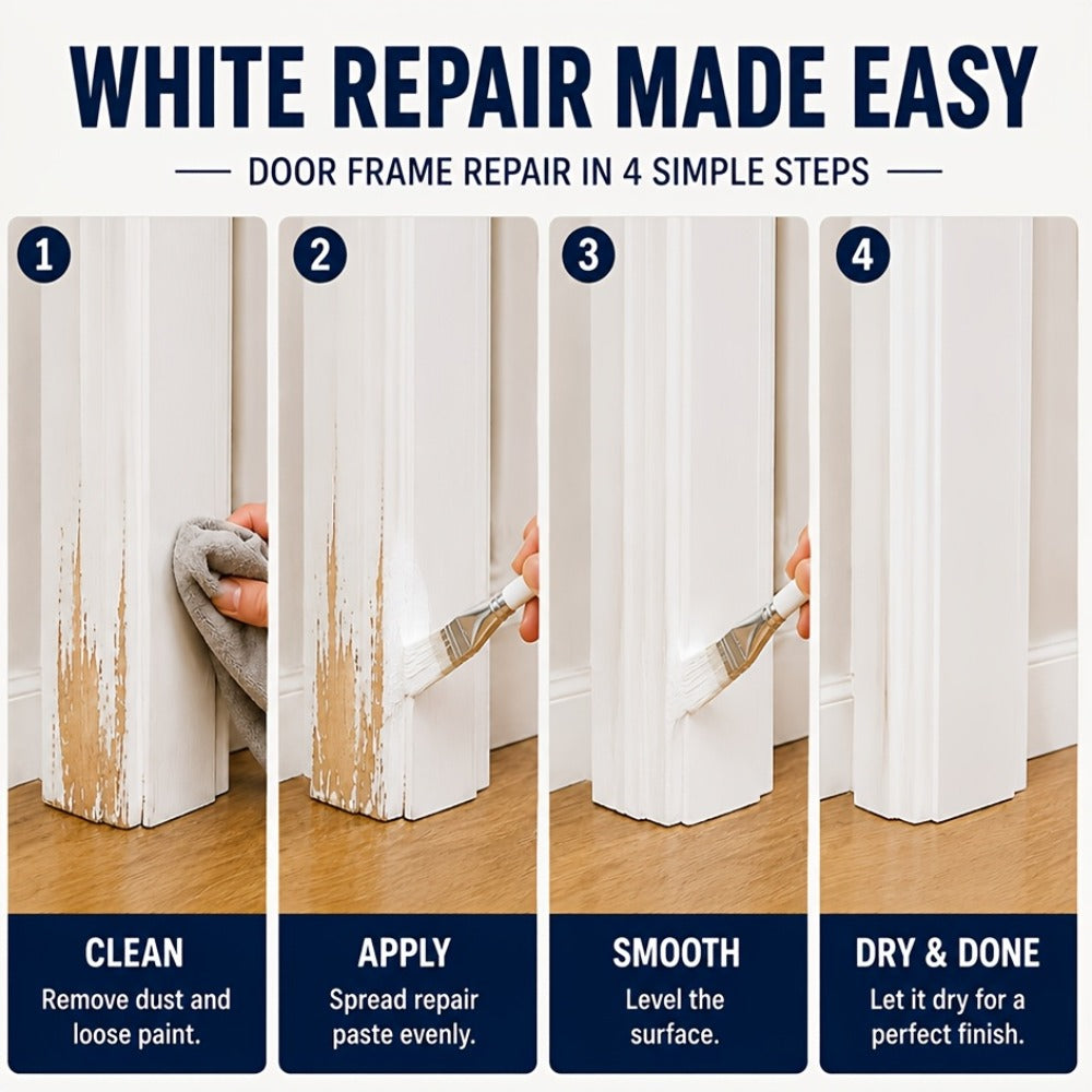 Wood Filler Paste - White Trim for Door Frames, Window Frames, Baseboards & Cabinets - Covers Scratches