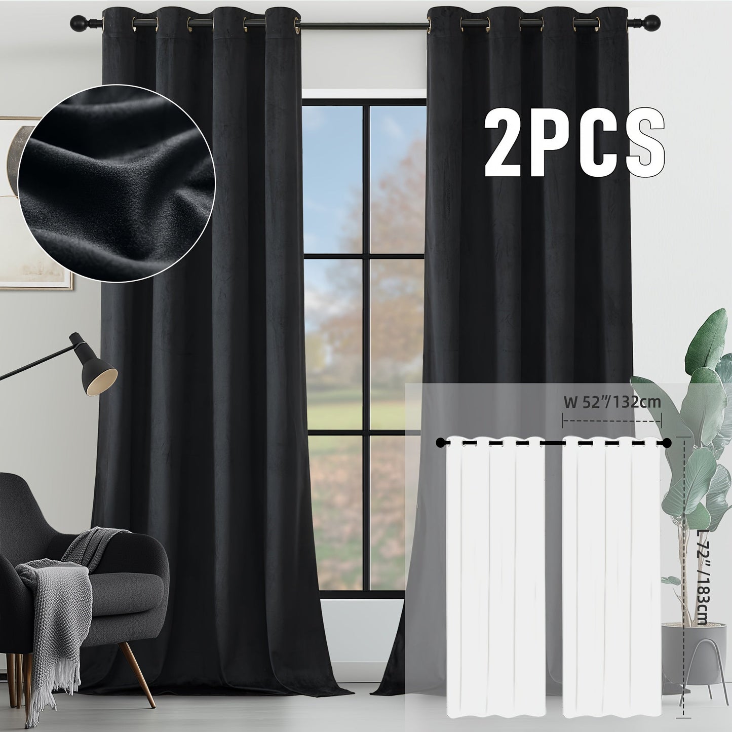 Velvet Room Darkening Curtains 2 Panels, Grommet Top Thermal Insulated Soundproof Blackout Curtains for Living Room Bedroom