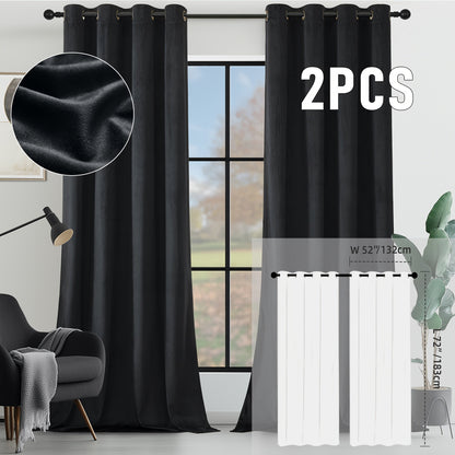 Velvet Room Darkening Curtains 2 Panels, Grommet Top Thermal Insulated Soundproof Blackout Curtains for Living Room Bedroom