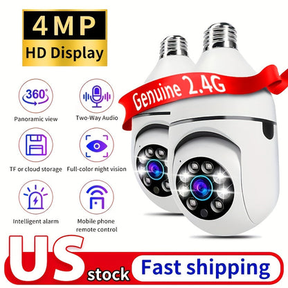Light Bulb Security Camera 2-Pack 4MP E27 WiFi, Full Color Night Vision, Motion Detection Alerts