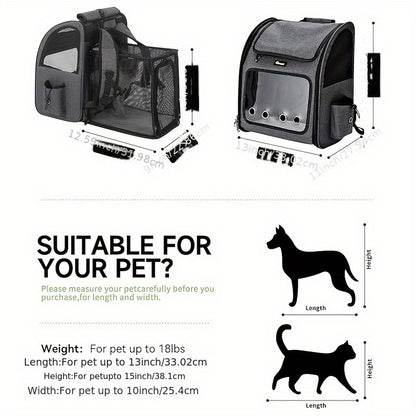 Expandable Pet Carrier Backpack | Airline Approved Foldable Cat Dog Travel Bag for Small Medium Pets, Breathable Mesh