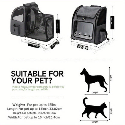 Expandable Pet Carrier Backpack with Mesh Panels, Foldable Frame and Dark Gray or Light Gray Options