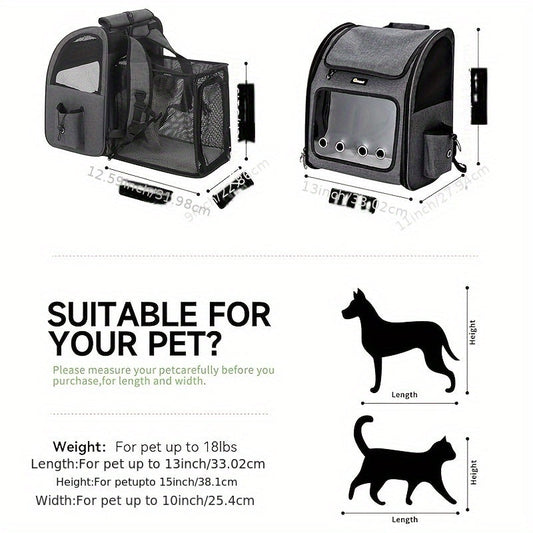 Expandable Pet Carrier Backpack with Mesh Panels, Foldable Frame and Dark Gray or Light Gray Options