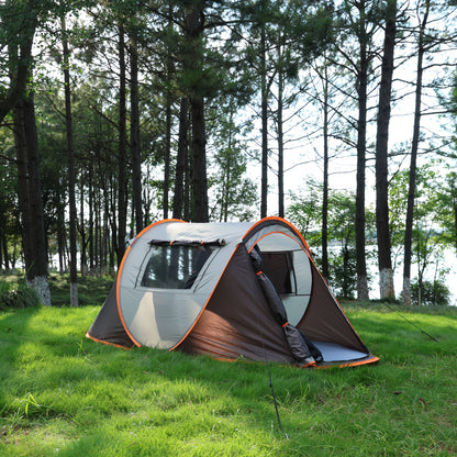 Camping Tent 4-Person Pop-Up with PU 2000mm Fabrics, 4.5mm Fiberglass Rods and Anchoring Kit
