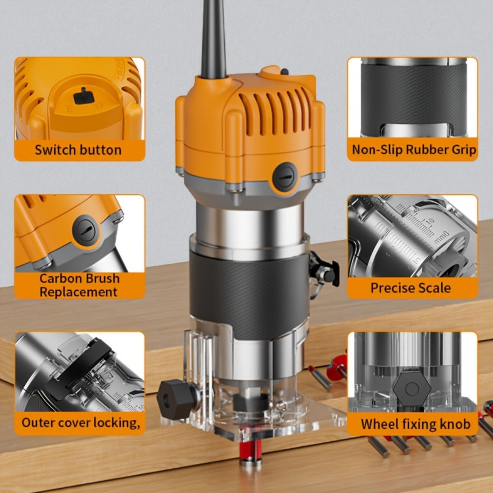 Wood Router Edge Trimmer 800W 6.1Amp Compact Hand Router Tool 35000RPM with Variable Speed, 1/4" Collet