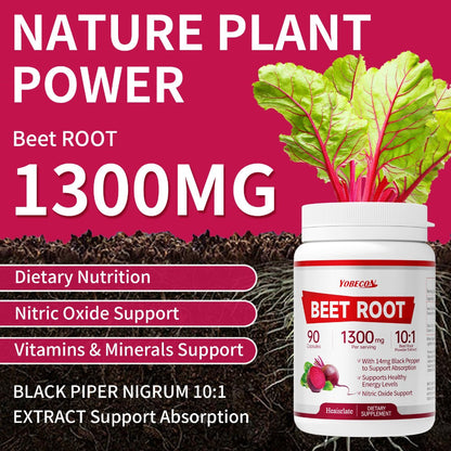 Beet Root Capsules 1300mg High Strength Vegetarian - Natural Nitric Oxide, Blood Flow for Bath Time, Home Spa and Personal Care
