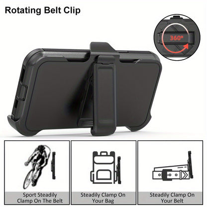 Phone Case Dual-Layer TPU and PC Cover with Rotating Belt Clip Holster for Black iPhone 15 Configuration