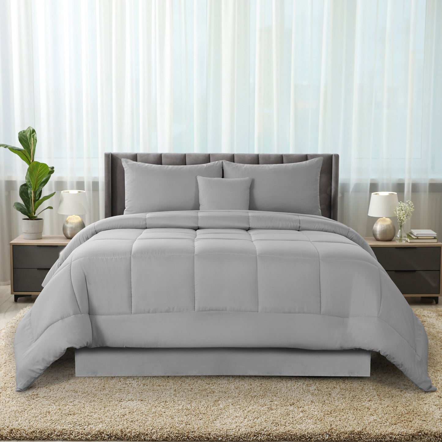 5-Piece Comforter Set, Down Alternative Reversible Quilted Bedding with Bed Skirt & Pillow Shams