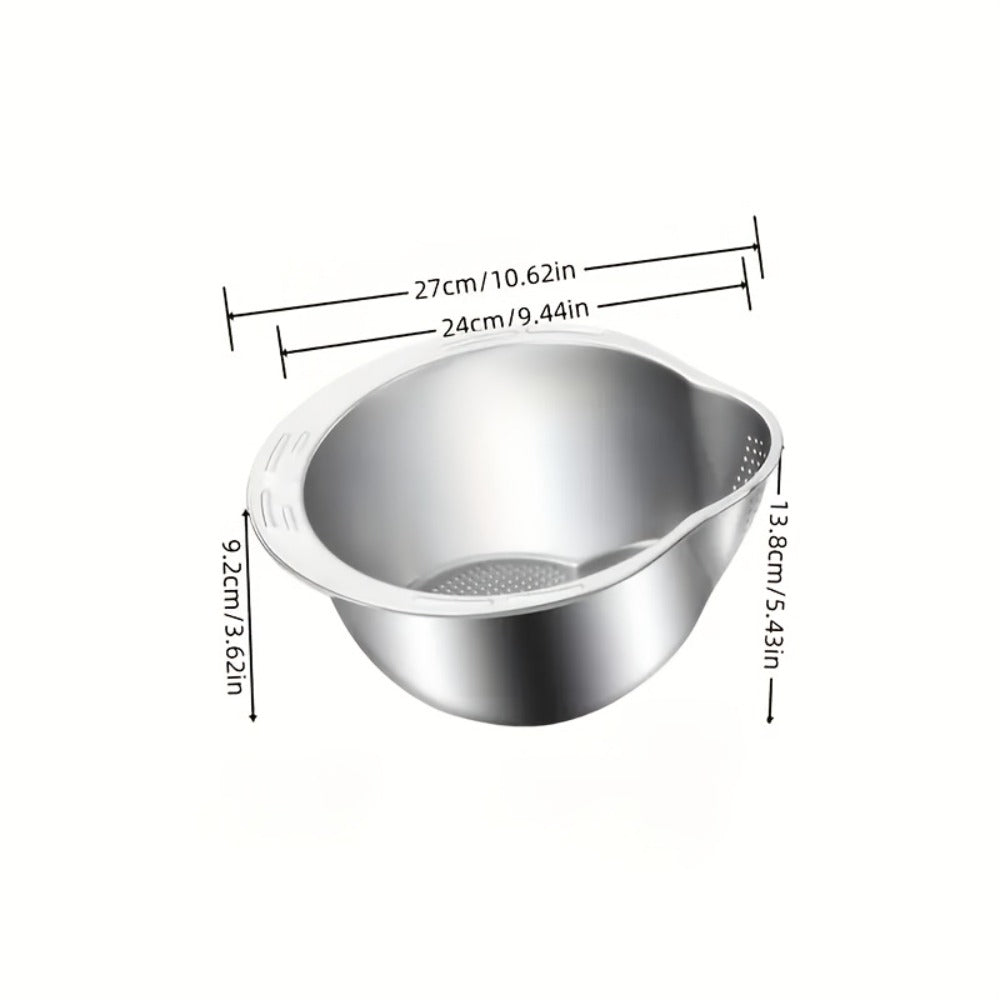 Stainless Steel Kitchen Colander with Handle – Multipurpose Rice Strainer Mesh Basket for Washing Rice