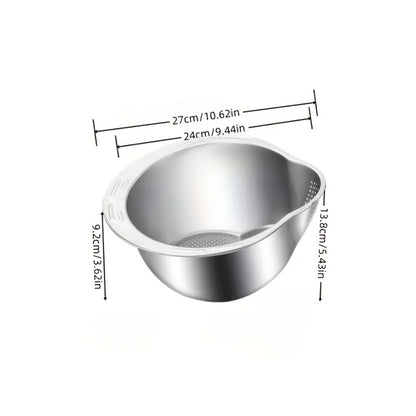 Stainless Steel Kitchen Colander with Handle – Multipurpose Rice Strainer Mesh Basket for Washing Rice