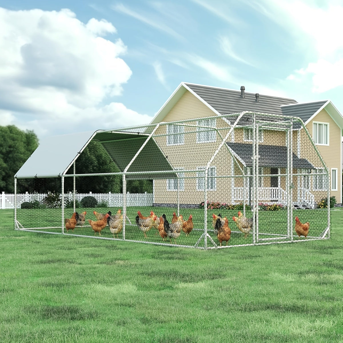 Metal Chicken Run Walk-in Poultry Enclosure with UV Protection - Dome Flat & Spire Roof Styles