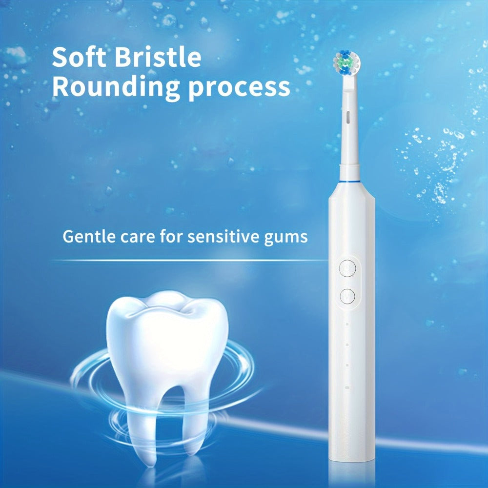 Electric Toothbrush for Adults, Rechargeable 4 Brush Heads 3 Cleaning Modes Smart Timer IPX7 Waterproof USB Quick Charge 600mAh Round Head
