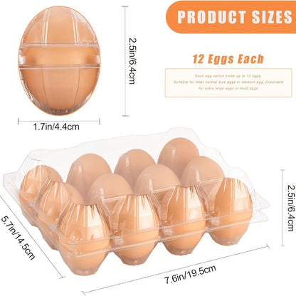 52/104-Pack Clear Plastic Egg Cartons Bulk with Sticker Labels – Reusable 12-Count Egg Containers for Home Farm Market Display