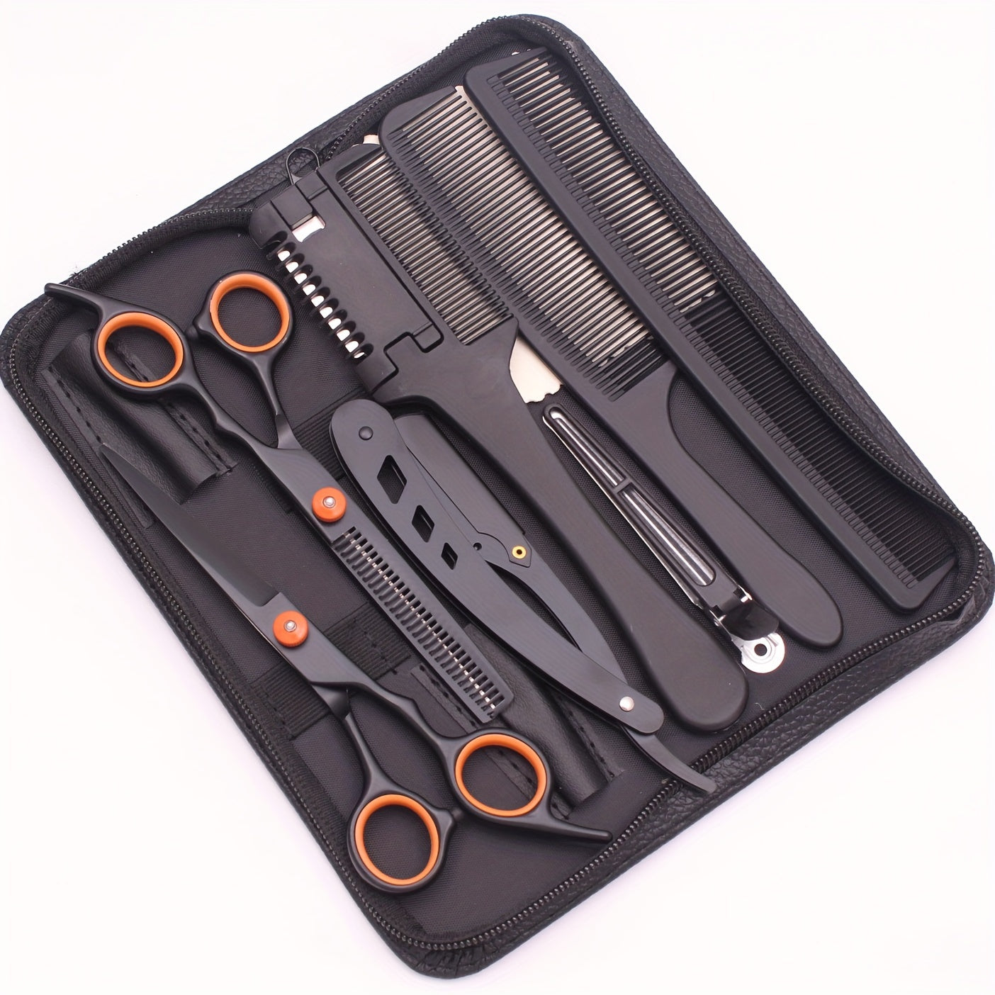 Hair Scissors Set 3 Pieces Japanese Steel – 6 Inch Thinning Shears, Razor Comb & Detangling Comb, Ambidextrous Texturizing Kit for Salon