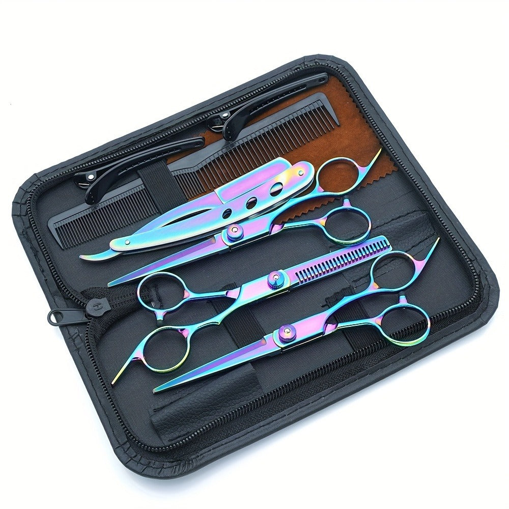 Hair Cutting Scissors Set 6 Inch Stainless Steel with Thinning Shears & Barber Comb – Colorful Professional Hairdressing Shears Kit for Men