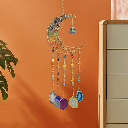 Moon Agate Tree Hanging Ornament Handmade Boho Suncatcher Wall Decor - Crystal Window Sun for Entryways, Bedrooms and Living Spaces