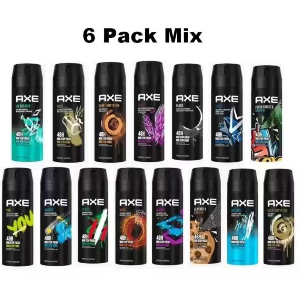 Axe Body Spray 6-Pack Variety Set 150ml Men's Fragrance Bundle – Long Lasting Bold Scents Deodorant Spray for Men Gym Travel Daily Use 5 fl