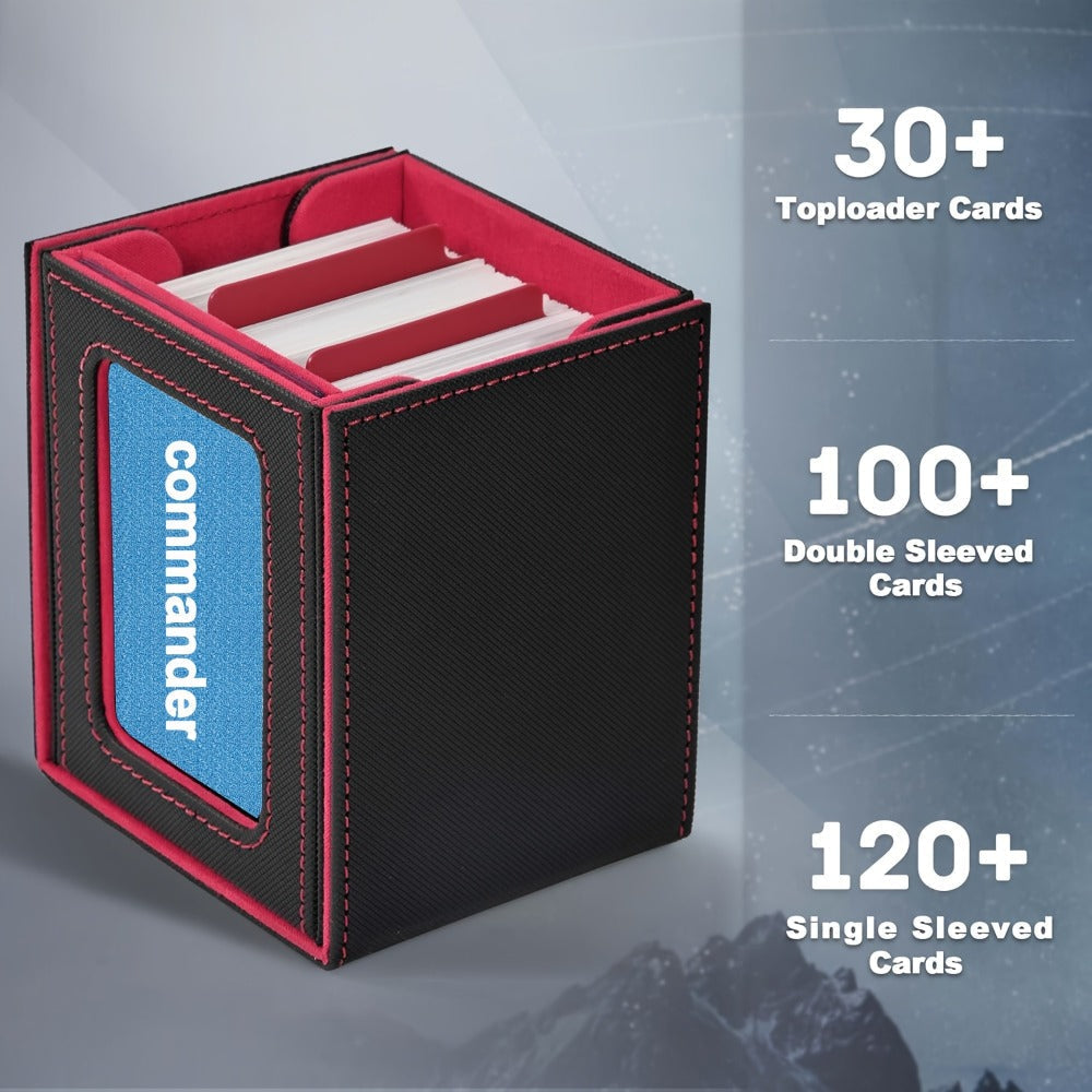 Windowed Trading Card Deck Box with Two Dividers and Five Black Accent Color Options for Organized Storage