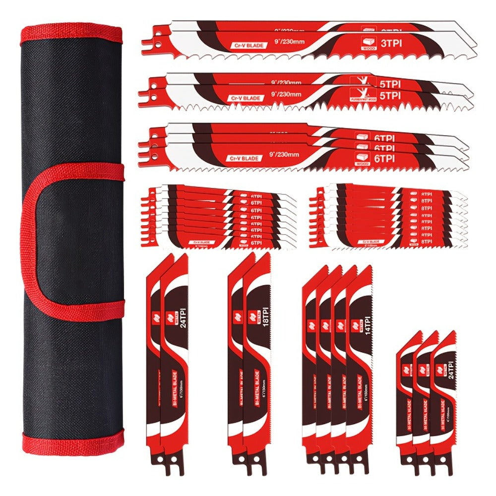 Reciprocating Saw Blades Set 34-Piece, Universal Fit Bi-Metal Blades for Metal & Wood Cutting, Demolition