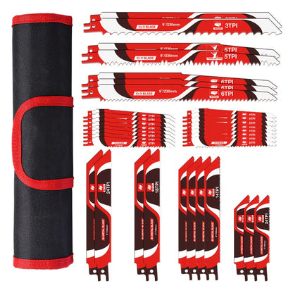 Reciprocating Saw Blades Set 34-Piece, Universal Fit Bi-Metal Blades for Metal & Wood Cutting, Demolition