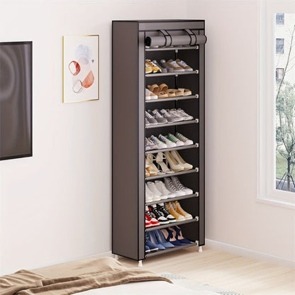Shoe Rack 10-Tier Gray Portable Organizer for Up to 50 Pairs with Nonwoven Cover and Steel Frame