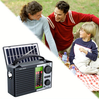 Emergency Solar Hand Crank Radio 5-in-1 with Dual Speaker, FM AM SW VHF, MP3 USB TF Card Player, 180° Foldable Solar Panel