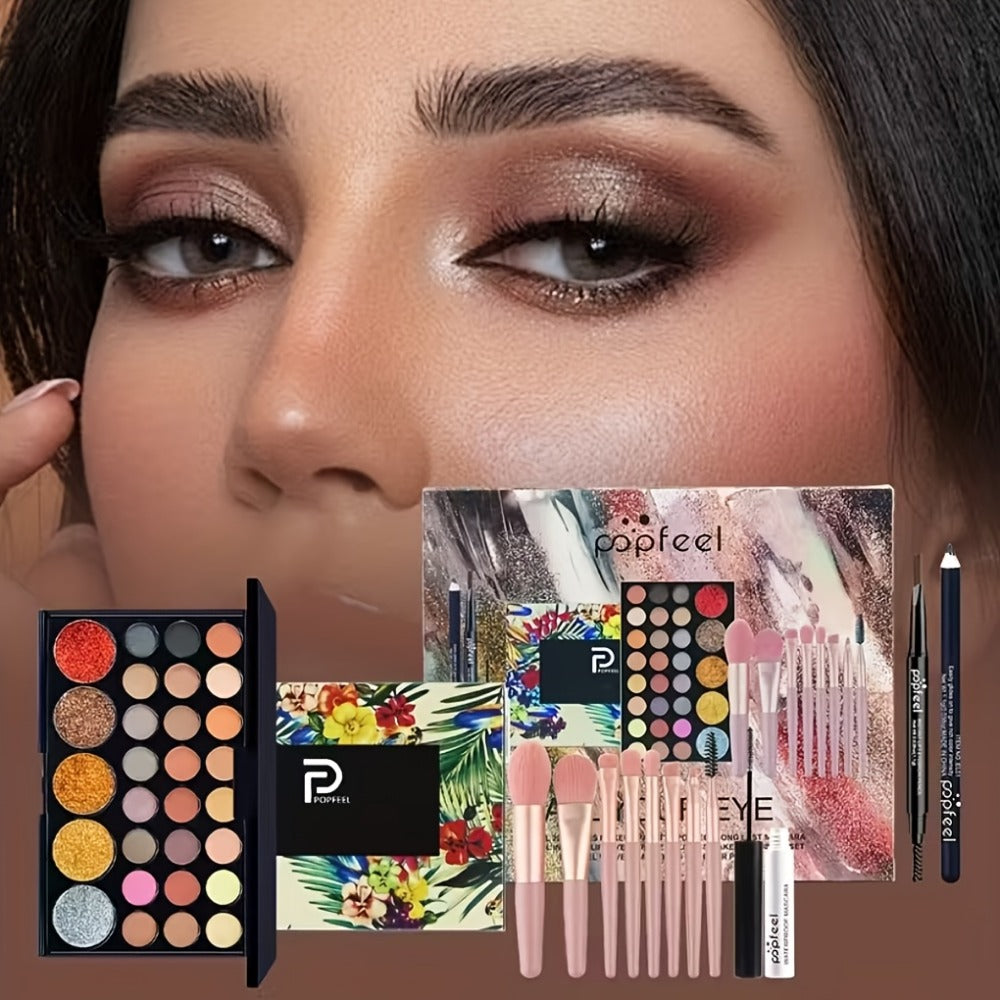 Makeup Kit Full Face All in One Eyeshadow Palette Blush Powder Foundation Mascara Brush Set, for Makeup, Travel and Everyday Vanity Use