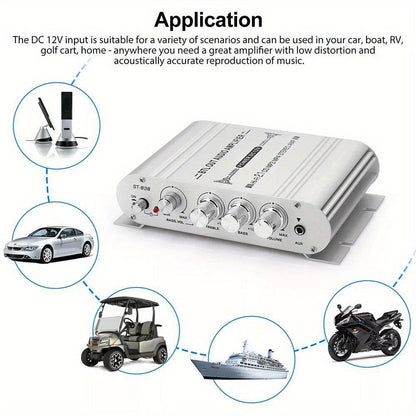 400 Watt 2.1 Channel Car Audio Stereo Amplifier, 12V Class A/B HIFI Power Amp with RCA & AUX Input, Subwoofer Output, Cast Iron Build