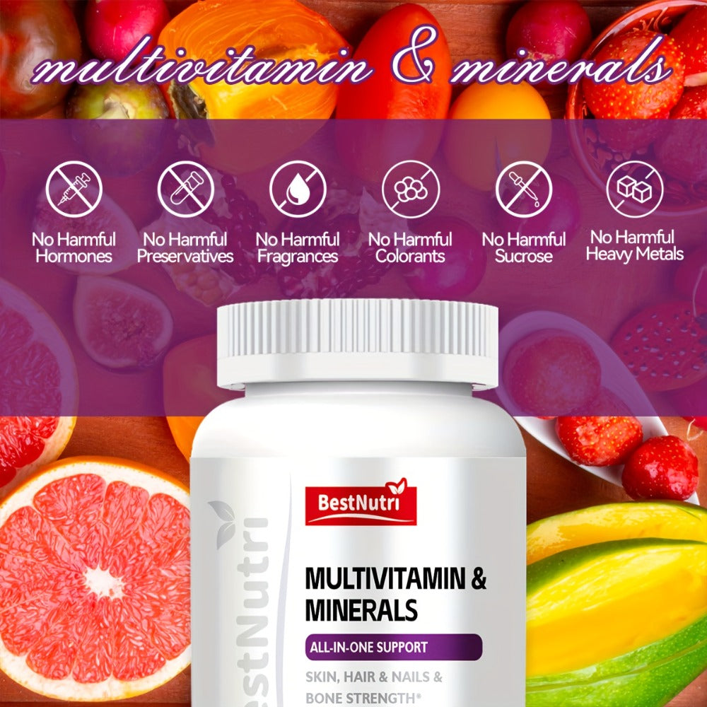 Multivitamin & Minerals All-in-One Daily Supplement for Skin, Hair & Nails, Bone Strength & Immune Support