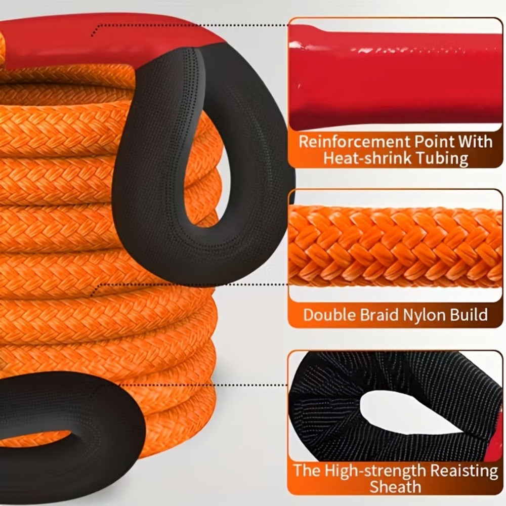 Kinetic Recovery Rope 48501 LBS 22 Ton – High Strength Nylon Tow Rope with Bow Shackles & Storage Bag, 14.5 16.4 30 FT Options for Truck SUV