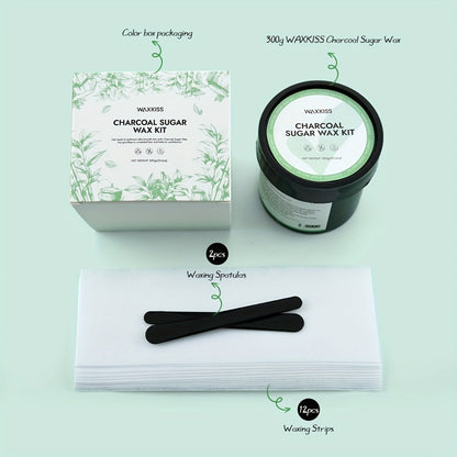 Sugar Wax Hair Removal Kit 300g – Gentle Soft Wax with Strips & Sticks for Body Hair Removal, Lemon or Activated Carbon Formula
