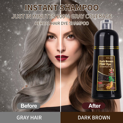 Grey Hair Dye Shampoo 3-in-1 Natural Plant-Based Herbal Formula – Non-Stick Scalp, Covers White Hair in Minutes, 500ml – Black, Dark Brown
