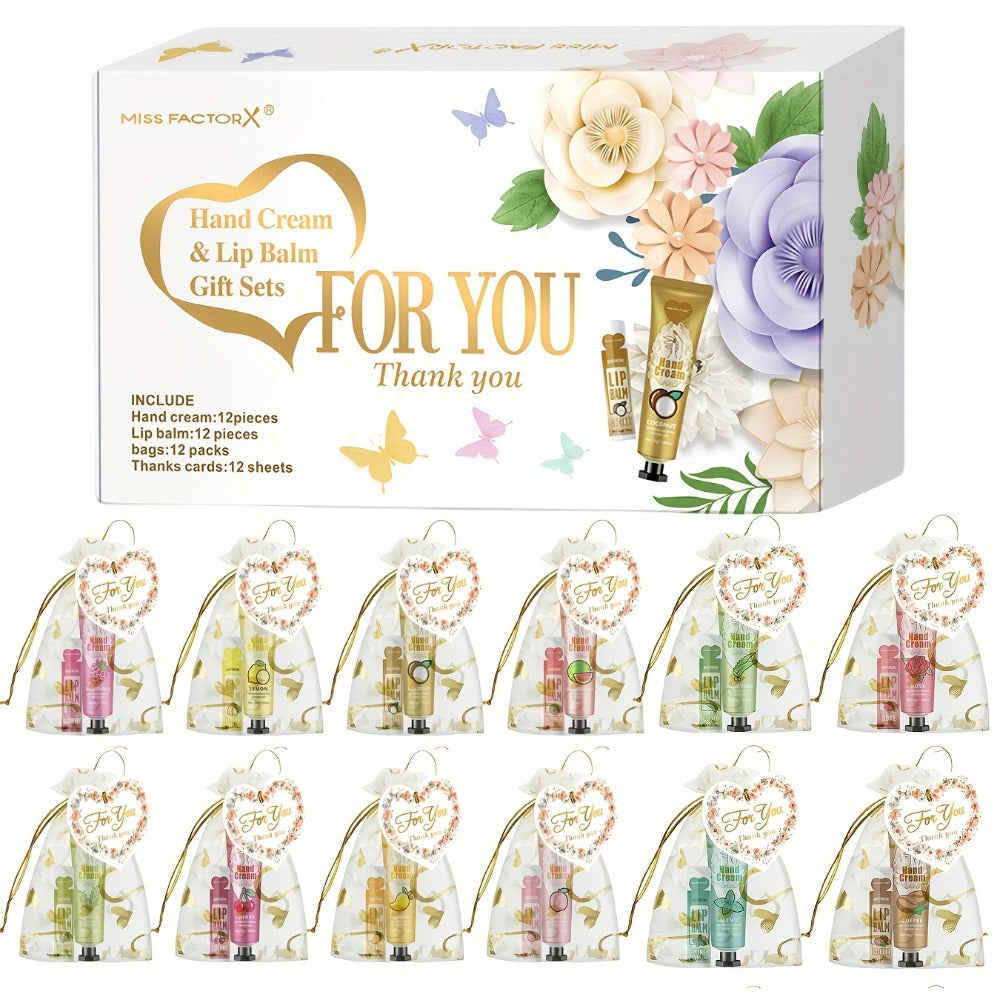 Shea Butter Hand Cream and Lip Balm Gift Set – Deep Moisturizing Skincare Bundle for Dry Cracked Skin, Vitamin E Natural Body Care Kit