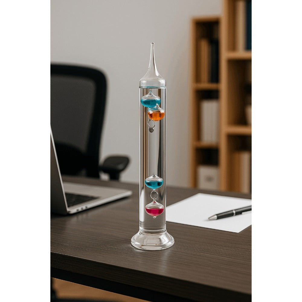 Galileo Thermometer Glass Multicolor Floating Spheres 9.5 Inch Decorative Temperature Display for Entryways, Bedrooms and Living Spaces