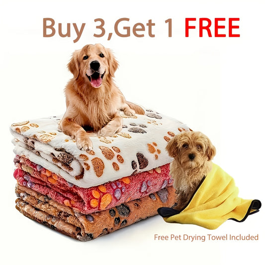 Pet Blanket 3 Pack – Super Soft Fleece Flannel Throw for Dogs Cats Puppies, Cute Paw Bone Elephant Dot Patterns, Small Medium Large Sizes