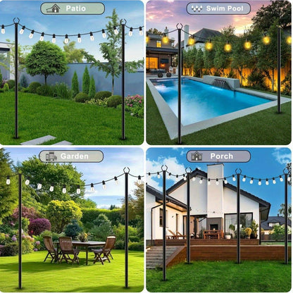 Outdoor String Light Poles 4 Pack – 11.1FT Heavy Duty Metal Forked Light Stand for Patio Backyard Garden Deck