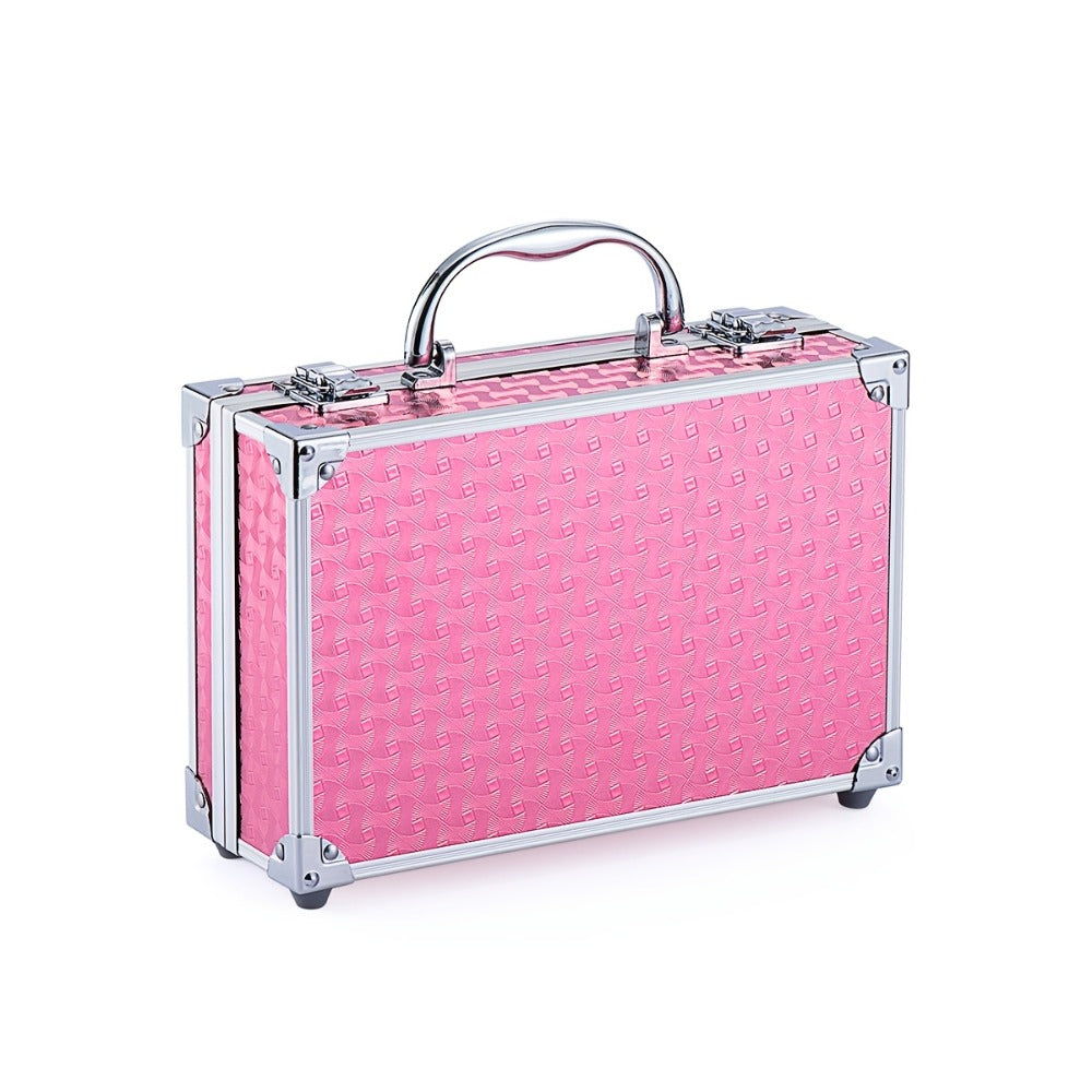 Makeup Kit 56-Piece Handled Mirror Case with Mixed Face, Eye and Lip Cosmetics in Silvery or Rose Color