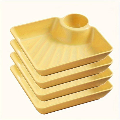Colorful Serving Plates Set 4 Piece – BPA-Free PP Rectangular Snack, Sushi & Appetizer Plates with Dipping Sauce Compartments