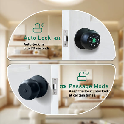 Matte Black Smart Door Knob Lock with Fingerprint & Keypad, App Control, Auto Lock for an Everyday Personal Care Routine