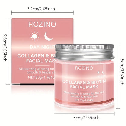 Face Mask, ROZINO Collagen and Biotin Gel Formula in a 50g Jar for Day or Night External Facial Use